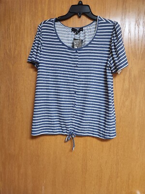 Blue & White Striped Short Puffy Sleeve Top. NWT. Med. By Fred David. Cute.