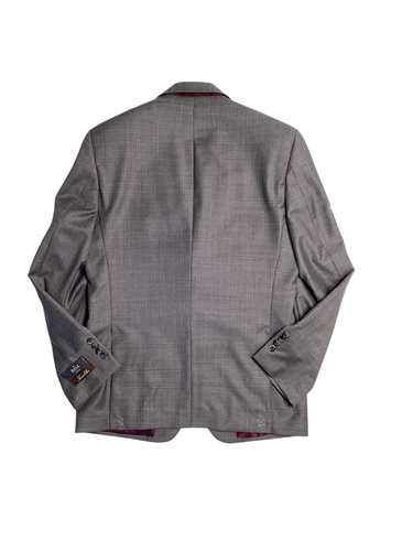 Pre-owned Tasso Elba Mens Regular Fit 2 Piece Wool Suit 40r / 34w Grey Plaid Flat Pant In Gray