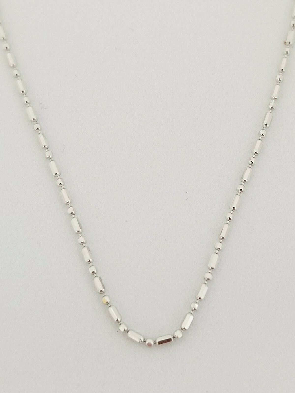 Pre-owned Teachers Jewerly 14k White Gold Bead Ball Chain 18" Round N Rectangle Diamond Cut Beads Necklace