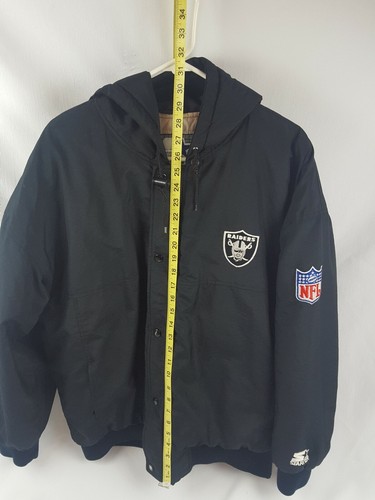 VTG LA OAKLAND RAIDERS BLACK PUFFY STARTER JACKET LARGE 90s THROWBACK HOODIE