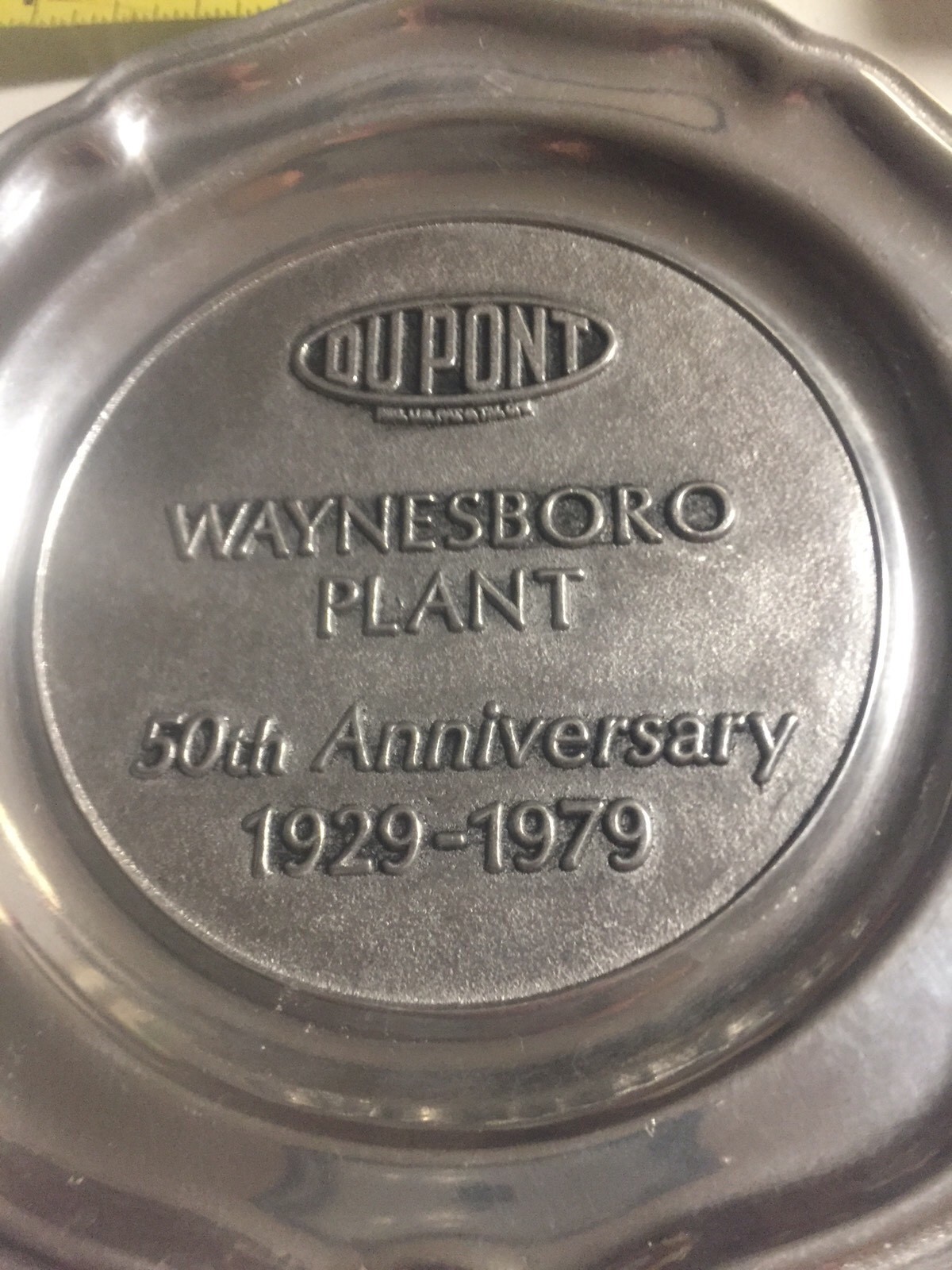 DUPONT: WAYNESBORO, VIRGINIA PLANT: 50th ANNIVERSARY 1929-1979 PEWTER PLATE