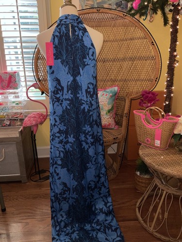 Pre-owned Lilly Pulitzer Donita Maxi Dress Navy Spotting A Pattern Size 4,16 In Multicolor