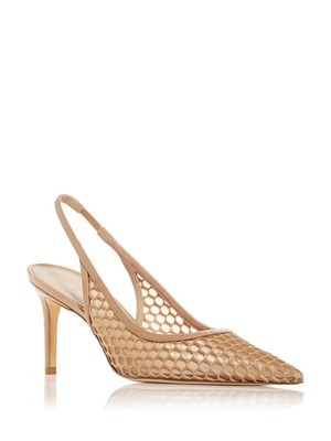 Женские босоножки-слипоны на шпильке Stuart WEITZMAN из бежевой сетки Stuart 75 6 B