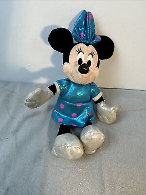 2014 TY Disney Sparkle Blue Metallic Minnie Mouse 9'' Beanie Plush