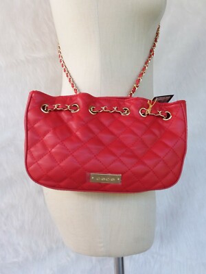 bebe Chelsea Crossbody Handbag Hobo Quilted Chain Pouch Purse Red RGT  