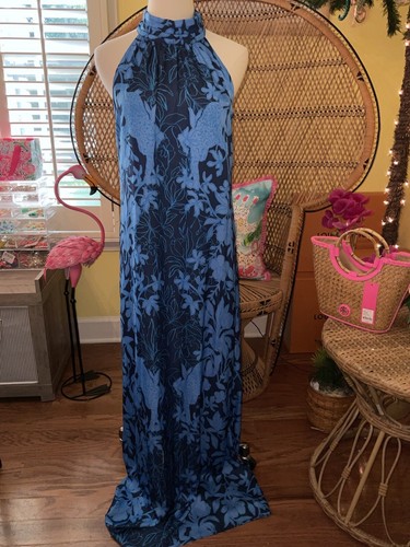 Pre-owned Lilly Pulitzer Donita Maxi Dress Navy Spotting A Pattern Size 4,6,16 In Multicolor