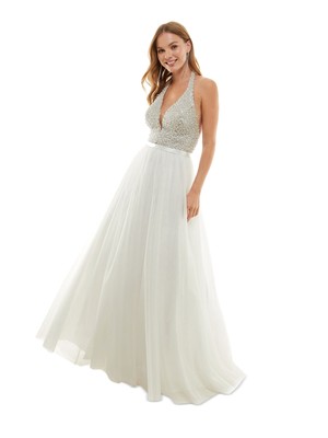 SAY YES TO THE PROM Womens Open Back Sleeveless Halter Full-Length Prom Gown