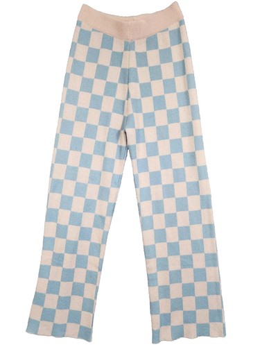 【NONCODE】Zero Checkerboard Denim Pants Double Zero Pants Women's Small Blue Pink Checkered Tight