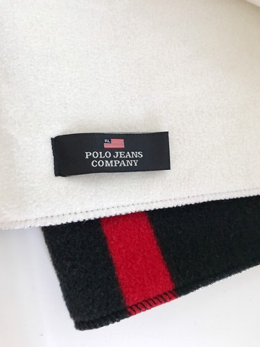 POLO RALPH LAUREN JEANS COMPANY Fleece Scarf Red Blue & Cream With Fringe