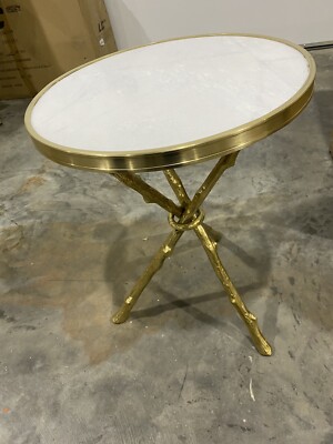 GLOBAL VIEWS TWIG TABLE BRASS & WHITE MARBLE