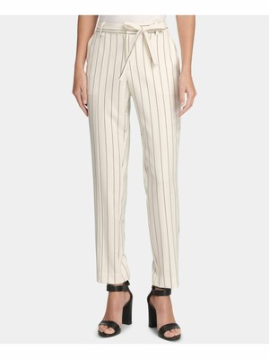 

DKNY Женские прямые брюки цвета слоновой кости с поясом в полоску Petites Размер, Цвет слоновой кости, XC9PS401
