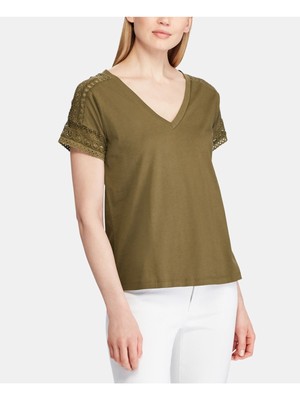 

Женский зеленый топ с короткими рукавами и V-образным вырезом RALPH LAUREN Petites Размер