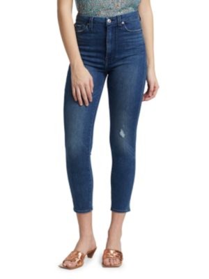 

7 FOR ALL MANKIND Женские синие укороченные джинсы скинни со сверхвысокой талией 28 Талия, Синий, 7U011005
