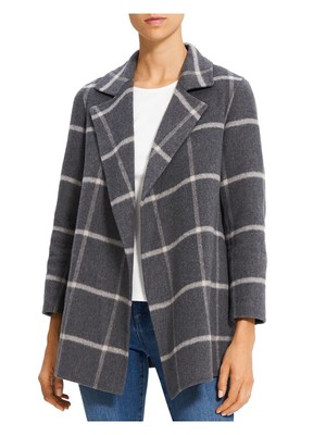 

THEORY Женская серая куртка в клетку без подкладки с открытыми передними карманами, Серый, L0701421