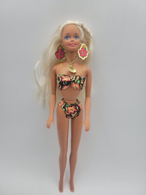 Mattel 1994 Barbie TROPICAL SPLASH Floral Bikini Fashion Doll Blonde W/Jewelry