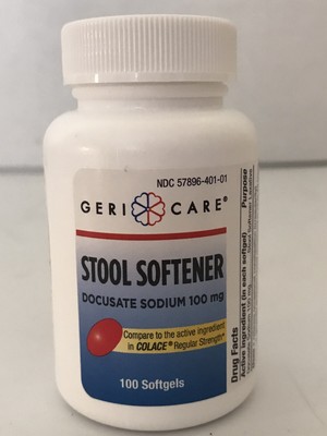Geri-Care Stool Softener Docusate Sodium (100mg) 100 Softgels 1 Bottle Exp 10/24