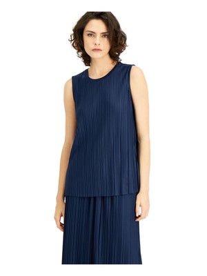 

ALFANI Женский синий горизонтальный топ в рубчик с короткими рукавами