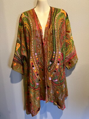 Women's SOFT SURROUNDINGS Embroidered Oasis Boho Topper Kimono Cardigan Sz L/XL