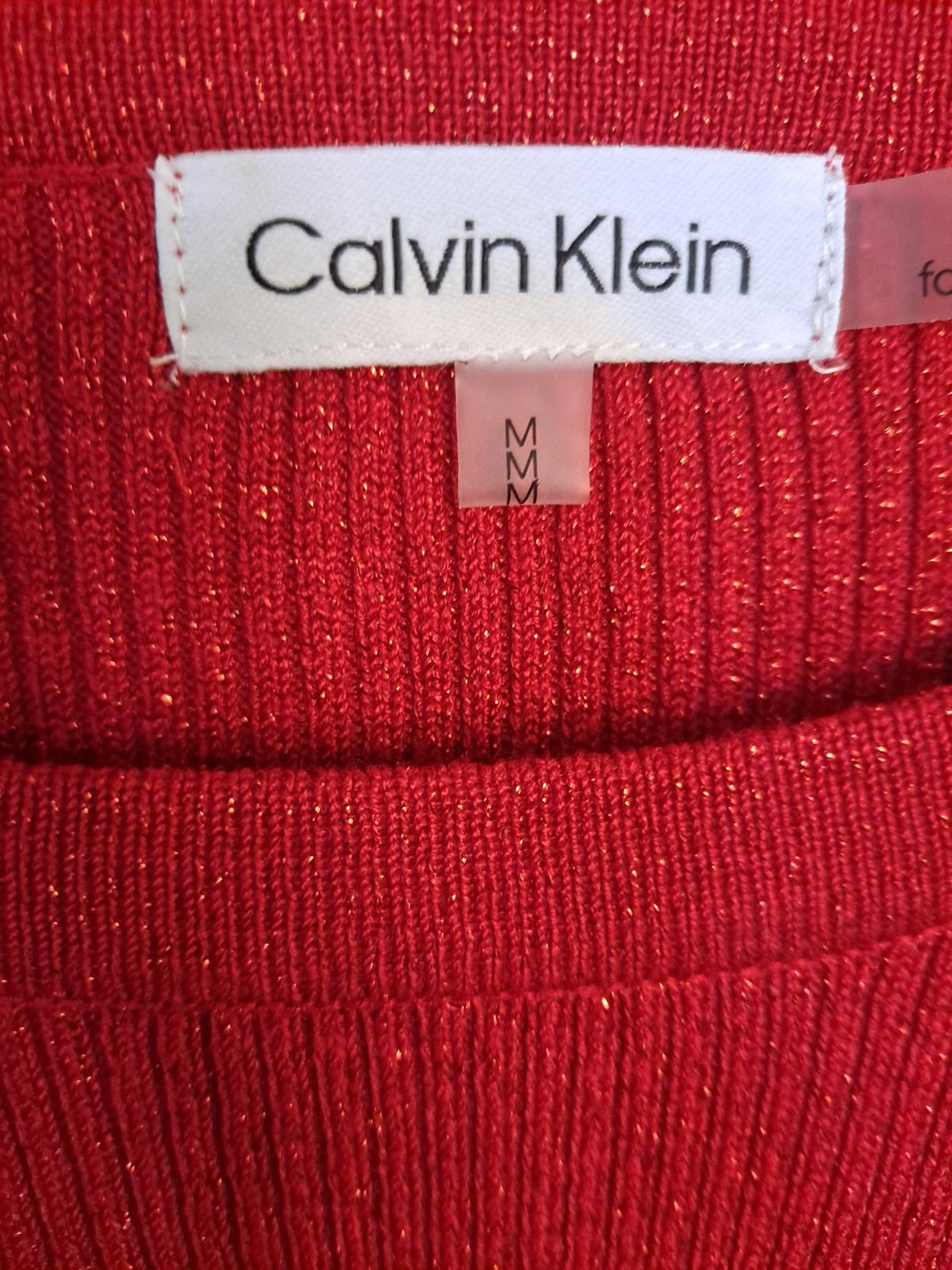 Calvin Klein Red Long Sleeve Ribbed Sweater Dress with Belt Size Medium — photo 5