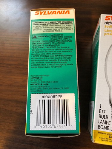 Lot of 3 Sylvania 50W HID High Pressure Sodium E17 clear Bulbs 67444