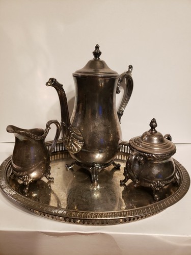 Vintage Wm A Rogers Silver Plate Coffee Tea Set Pitcher Tray Creamer Sugar 4pce