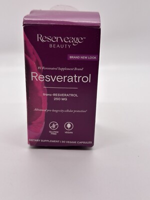 Reserveage Beauty Resveratrol 250mg 30 Veggie Capsules trans-resveratrol 03/2025