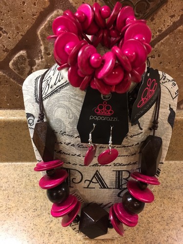NWT Paparazzi “Pacific Paradise ” 3pc Pink/Brown Wooden Bead Set W/bracelet $10