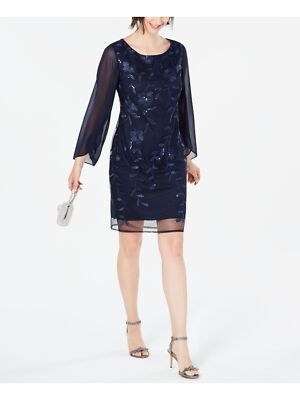

CONNECTED APPAREL Женское темно-синее платье свободного кроя с длинными рукавами выше колена для вечеринок, Navy