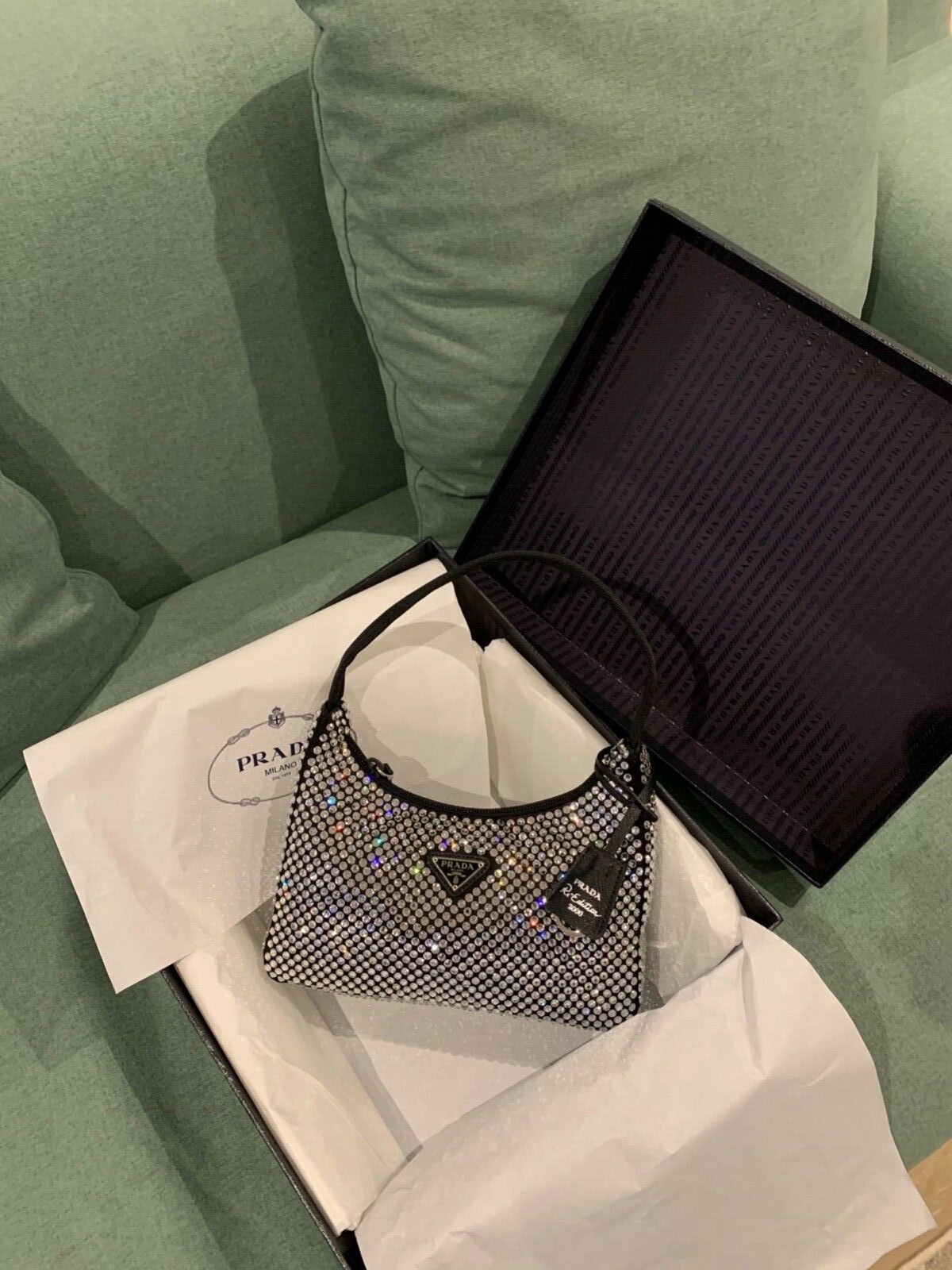 Prada 100% Authentic Re-edition 2000 Full With Crystals Silk