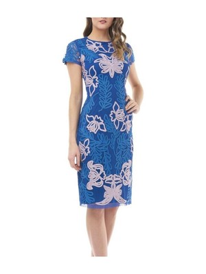 

JS COLLECTION Женское синее вечернее облегающее платье до колена с короткими рукавами, Синий