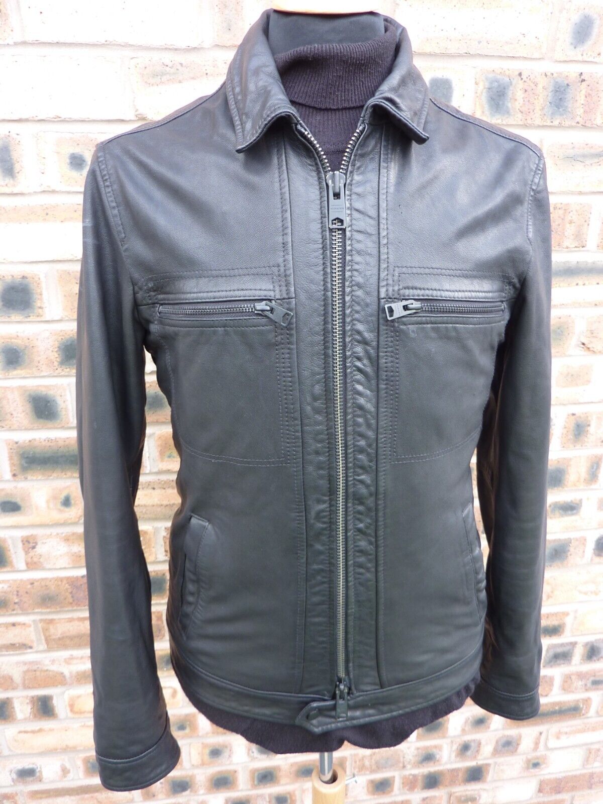 Men's ALLSAINTS Lark Black Leather Jacket Bomber Coat Blazer Men's ALLSAINTS Lark Black Leather Jacket Bomber Coat Blazer