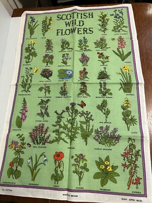 TEA TOWEL SCOTTISH WILD FLOWERS COTTON BY APPIN GREEN 30 X 19.75'' NEW!