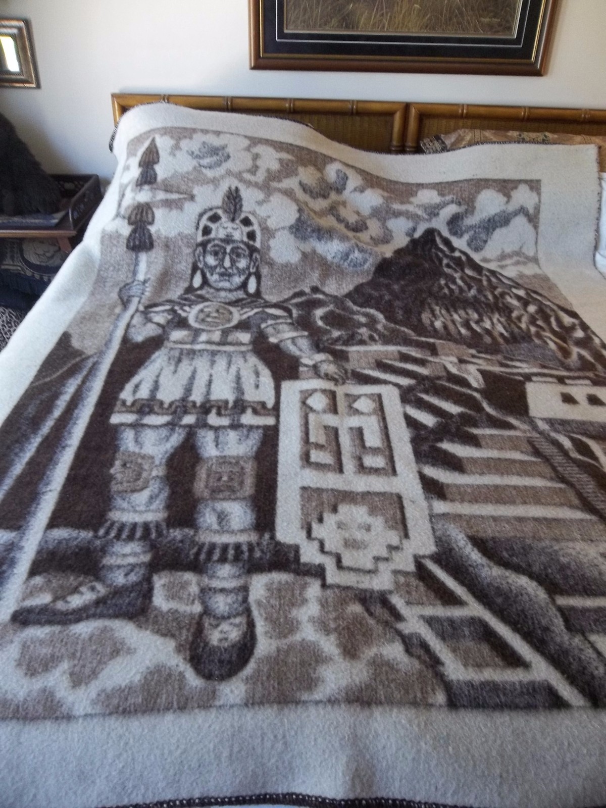 Vtg HUANCATEX Throw Blanket Alpaca Llama Wool Brown INCA Peru 66 x 78 Reversable