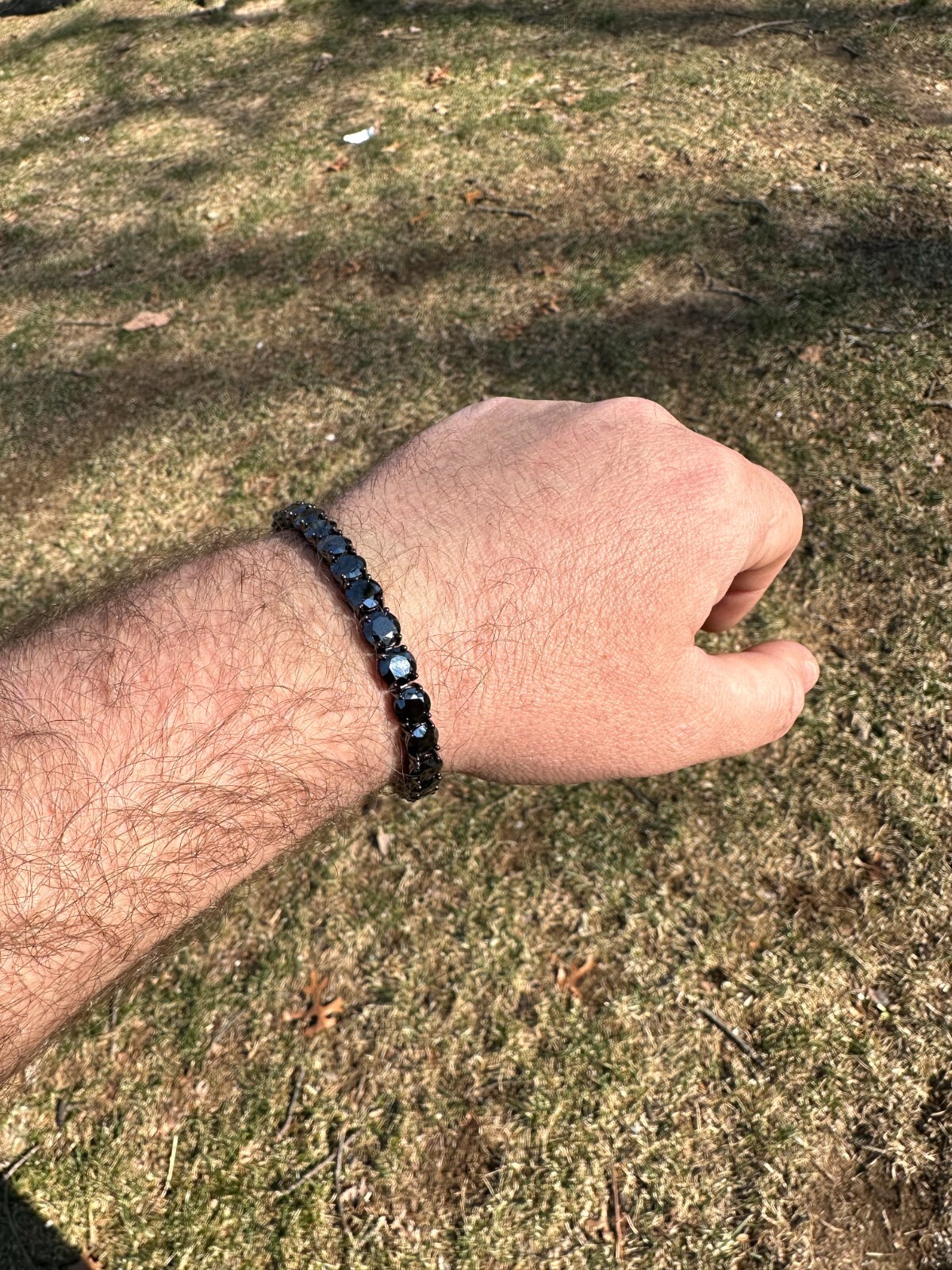 Pre-owned Silver Real Black Moissanite 7mm Tennis Bracelet Oxidized Black Rhodium Over 925