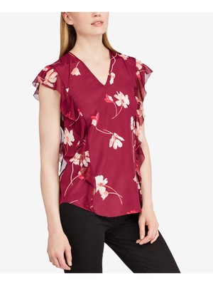

Женский темно-бордовый топ из крепа с V-образным вырезом RALPH LAUREN, Maroon