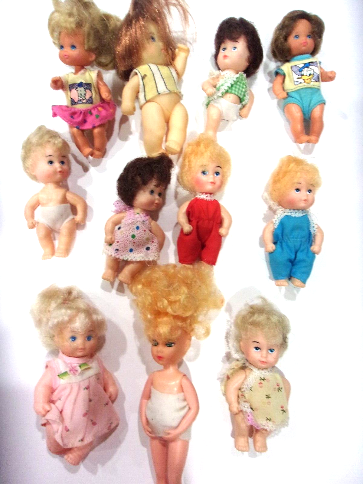 Vtg Small White Baby Dolls Lot 11 Rubber Plastic Brown Hair Blonde Hair Clothes