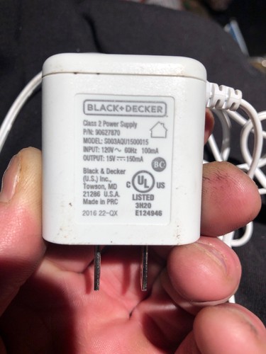 Black And Decker Class 2 Power Supply Adapter Model # S003AQU1500015  Unused EC
