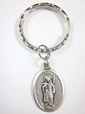St Scholastica Medal Italy Key Ring Gift Box & Prayer Card