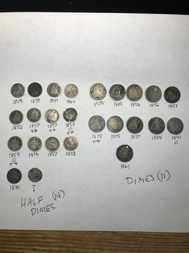 Seated Liberty Half Dime (14) & Dimes (11) Lot Early Dates And O Mint Marks
