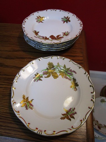 "Zsolnay Pecs" Hungary 6 Dinner Plates Golden Iris Flowers 1960s