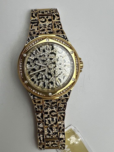Pre-owned Michael Kors Lennox Animal Leopard Pavé Gold-tone 43mm Case Watch