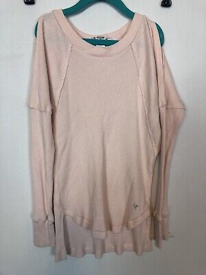 Guess Pastel Pink Thermal Tee Shirt Girls Size L 14 Years Old Cotton Casual Tops