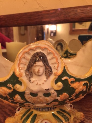 Antique Victorian Footed Bowl Depicts Womans Face On Sides