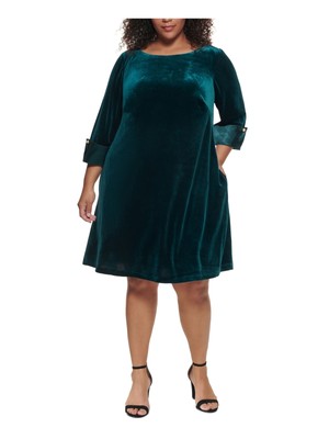 

JESSICA HOWARD Женское Зеленое Контрастное Атласное Платье с Рукавами 3/4 Плюс, Зеленый