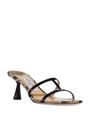 

JIMMY CHOO Женские кожаные сандалии без шнуровки с квадратным носком и змеиным узором, Черный, J000134227
