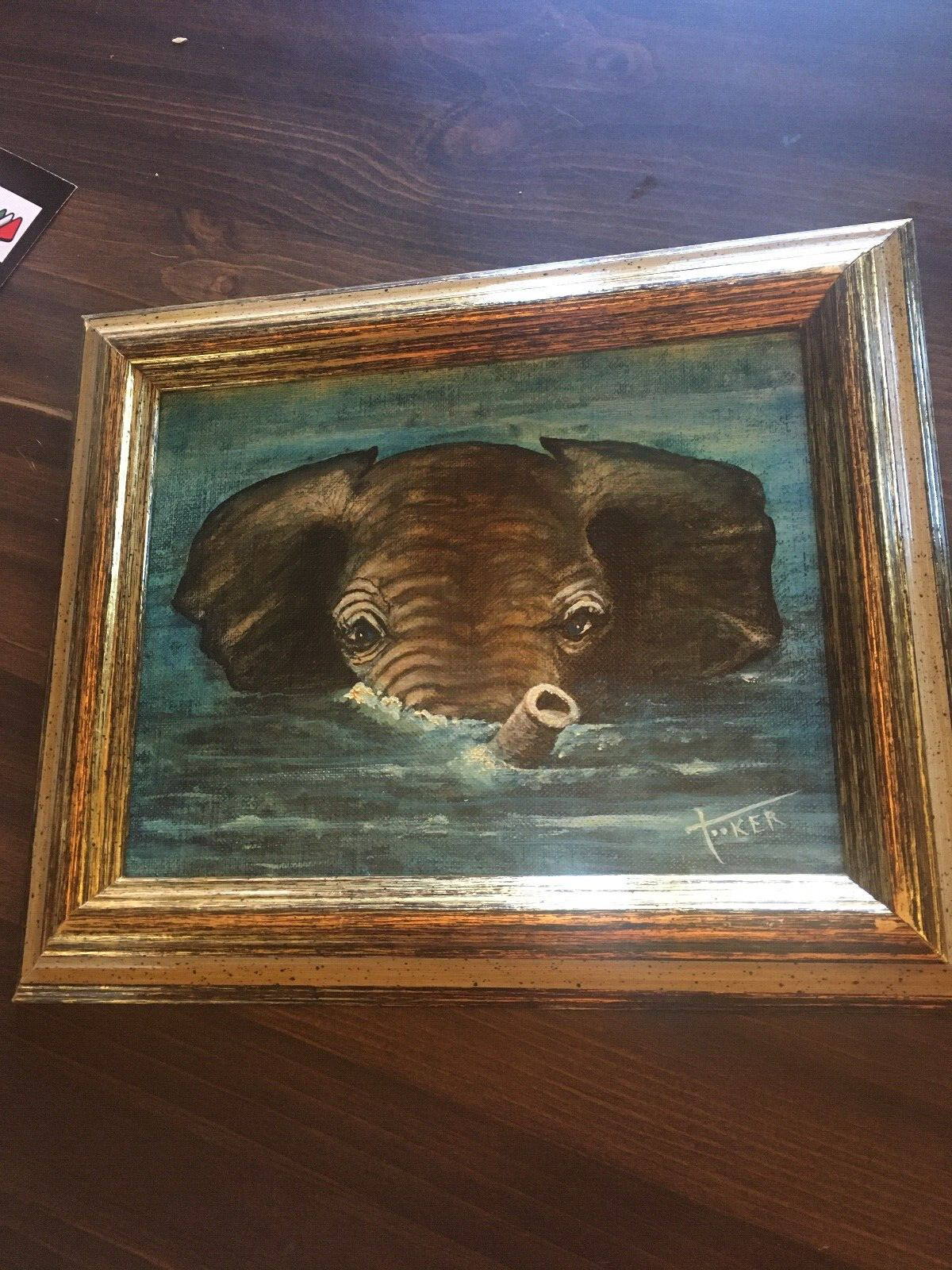 Serigraph Print Limited Edition Elephant in WATER - BY TOOKER  12 X 10 FRAMED