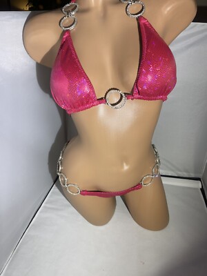 Hot Pink Competition Bikini IFBB posing suit Npc Rhinestone Practice Suit Posing