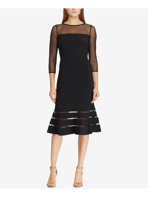 

Женское черное коктейльное платье RALPH LAUREN с рукавами 3/4 до колена, Черный