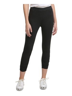 

DKNY Женские черные укороченные брюки со средней посадкой со складками, миниатюрные, Черный, XE0PA532