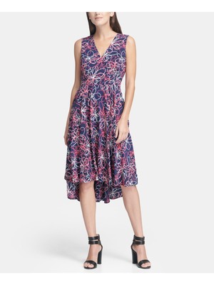 

DKNY Женское темно-синее платье-футляр без рукавов с v-образным вырезом и принтом, Navy